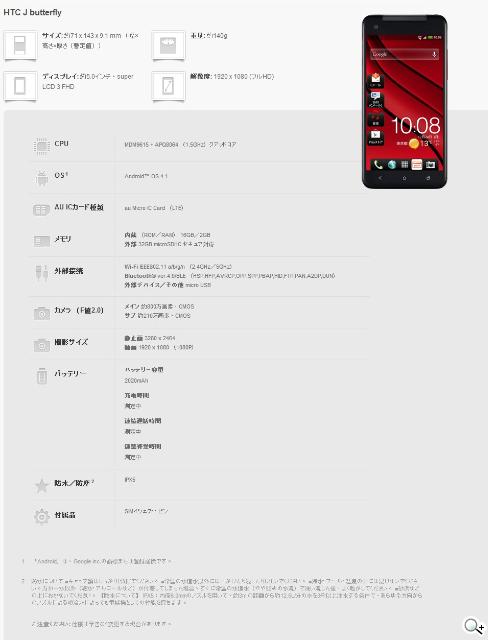 5吋四核防水機!HTC J Butterfly日本官網現身 5吋四核防水機!HTC J Butterfly日本官網現身