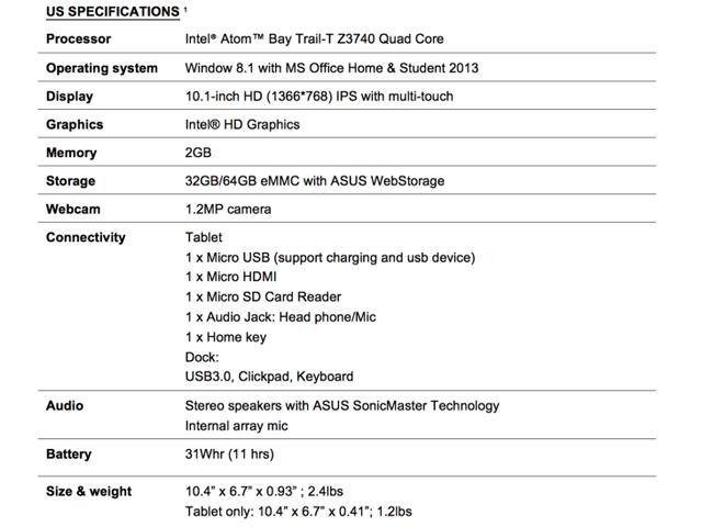 ASUS Transformer Book T100發表 萬元Win8平板