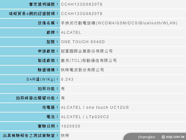 阿爾卡特OneTouch Idol 6030D中華開賣 6040D通過NCC