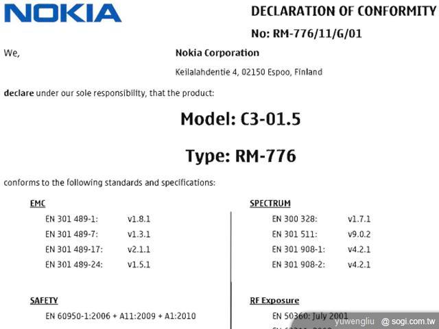 S40新機內建1GHz?NOKIA C3-01.5 S40新機內建1GHz?NOKIA C3-01.5
